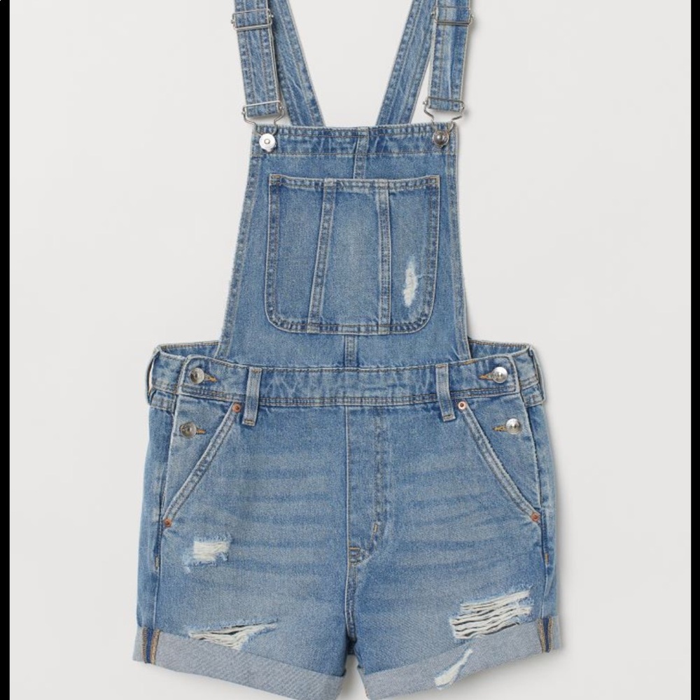 H&M Distressed Short Overalls